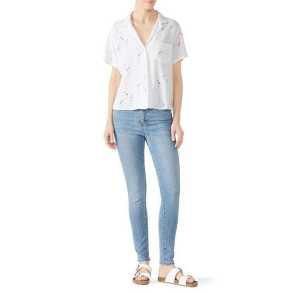 RAILS Zumba Flamingo White Printed Button-down Blouse XSMALL